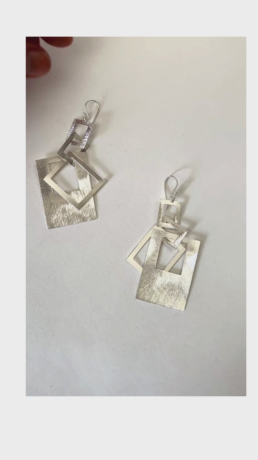 Silver interlocking rectangular drop earrings - Sundara Joon