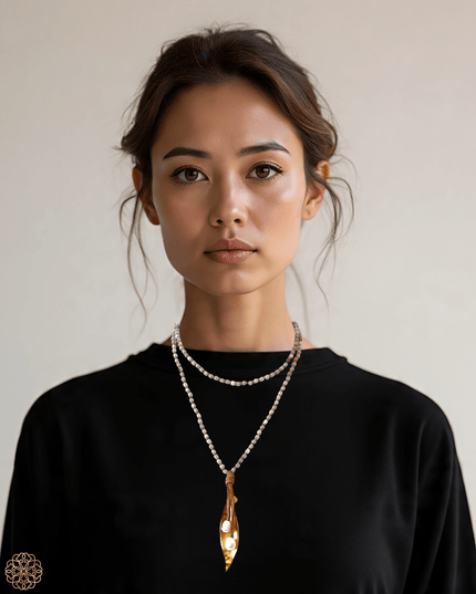 Quartz organic design necklace with pearls - Sundara Joon