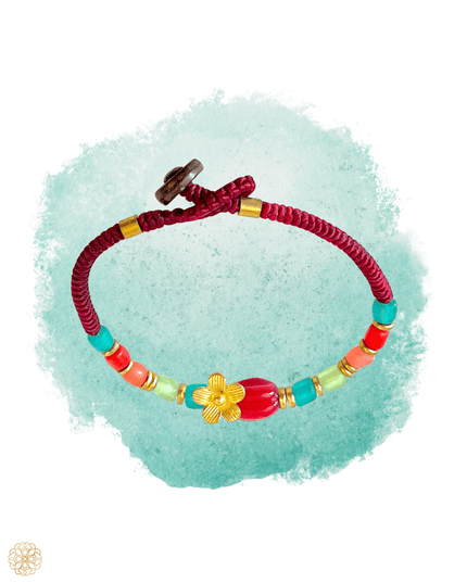 Richly colored beaded bracelet with flower charm - Sundara Joon