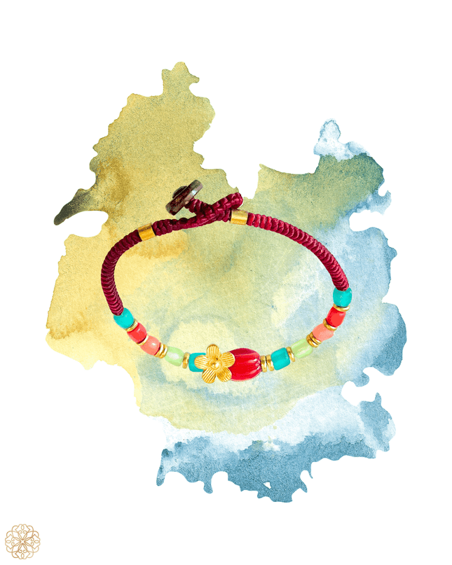 Richly colored beaded bracelet with flower charm - Sundara Joon