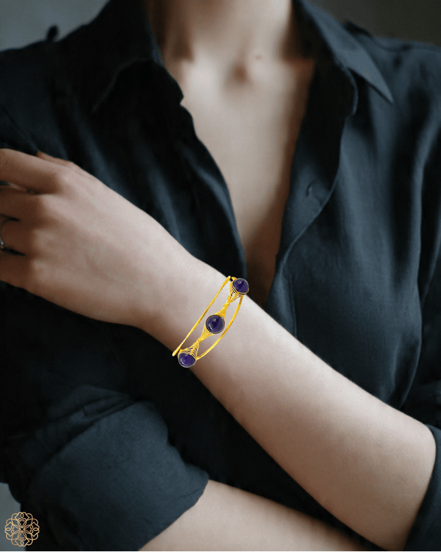 Set of three inset amethyst cuff bracelet - Sundara Joon