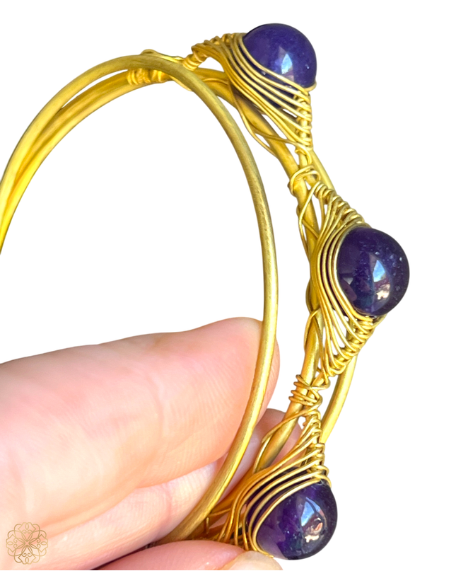 Set of three inset amethyst cuff bracelet - Sundara Joon