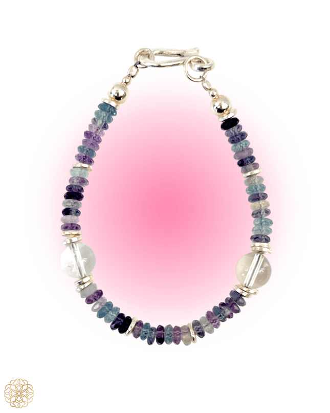 Fluorite and Amethyst Beaded Bracelet with Silver Accents - Sundara Joon