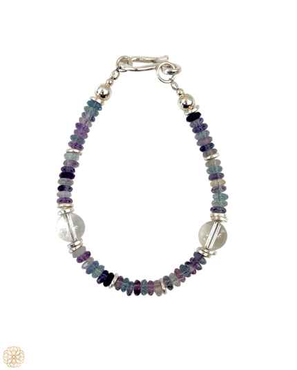 Fluorite and Amethyst Beaded Bracelet with Silver Accents - Sundara Joon