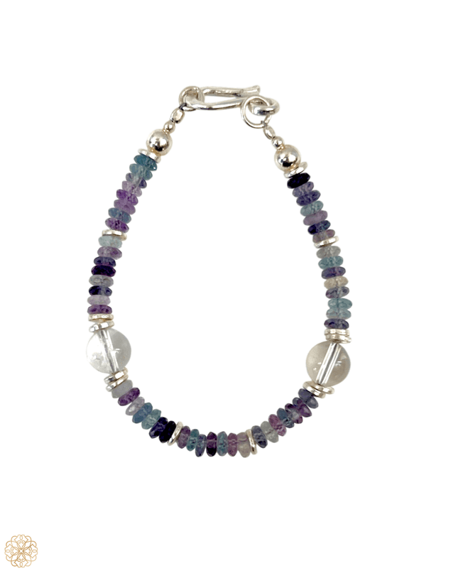Fluorite and Amethyst Beaded Bracelet with Silver Accents - Sundara Joon