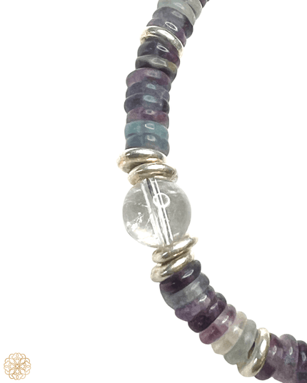 Fluorite and Amethyst Beaded Bracelet with Silver Accents - Sundara Joon