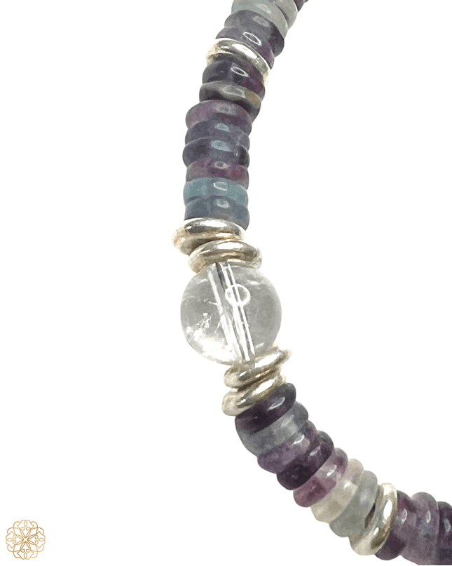 Fluorite and Amethyst Beaded Bracelet with Silver Accents - Sundara Joon