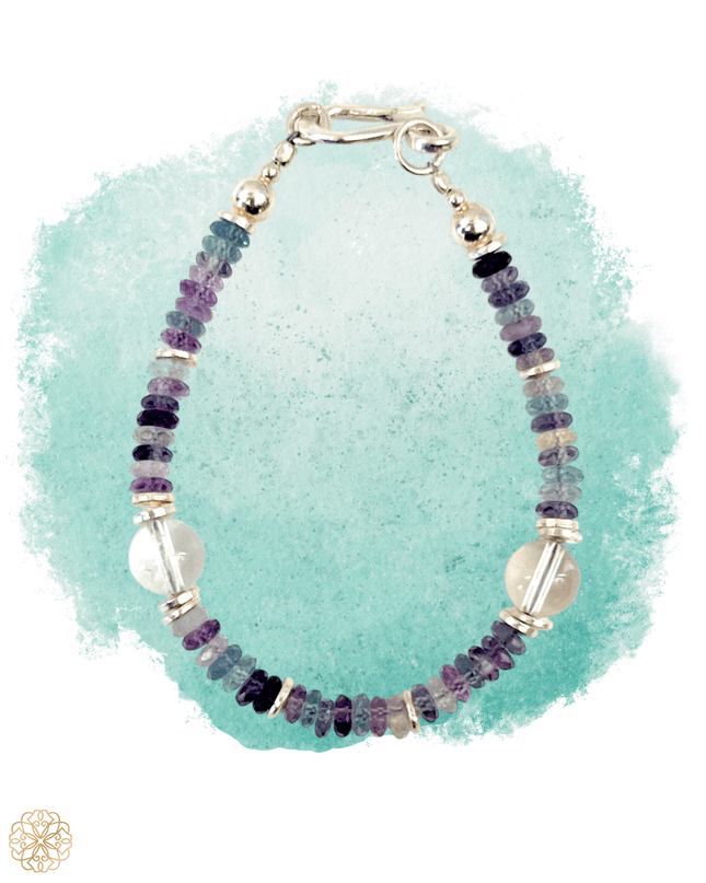 Fluorite and Amethyst Beaded Bracelet with Silver Accents - Sundara Joon