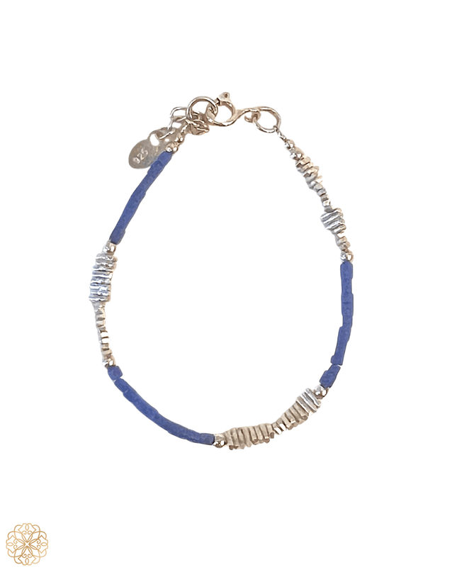 Silver and Lapis Lazuli Beaded Bracelet - Sundara Joon