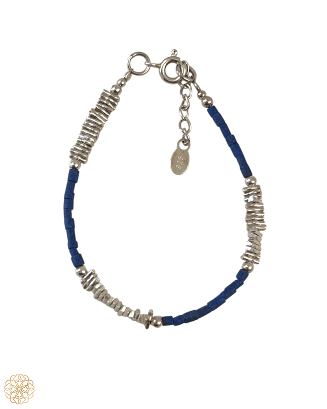 Silver and Lapis Lazuli Beaded Bracelet - Sundara Joon