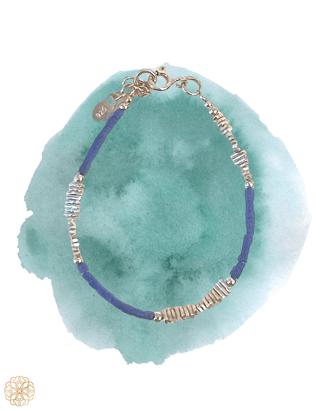 Silver and Lapis Lazuli Beaded Bracelet - Sundara Joon