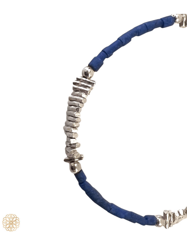 Silver and Lapis Lazuli Beaded Bracelet - Sundara Joon