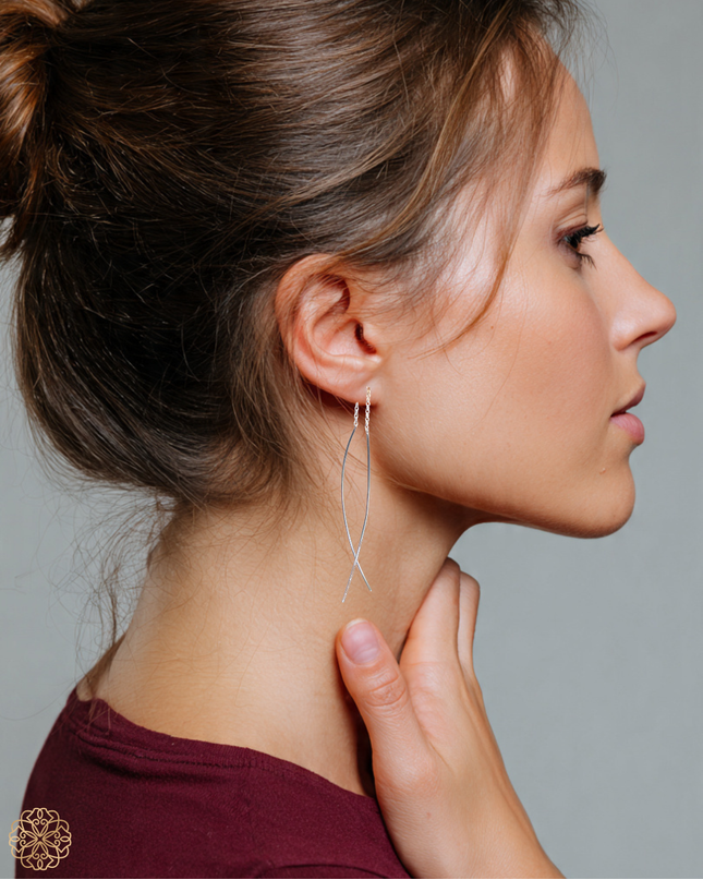 Delicate silver strand drop earrings