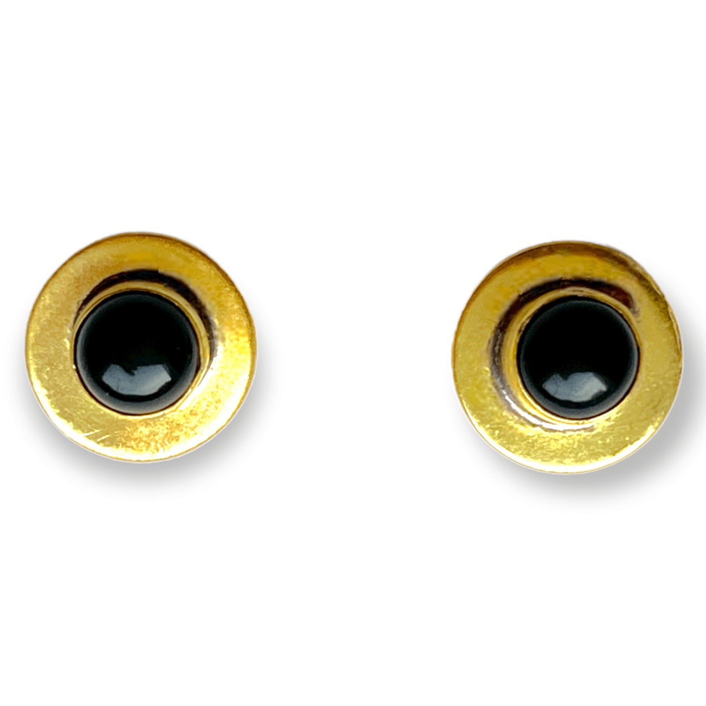 Simple circular brass and gemstone stud earrings - Sundara Joon