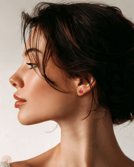 Simple delicate flower earrings with pink gemstones - Sundara Joon