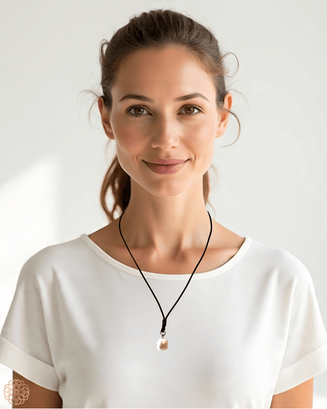 Simple double pearl necklace with a leather strap - Sundara Joon