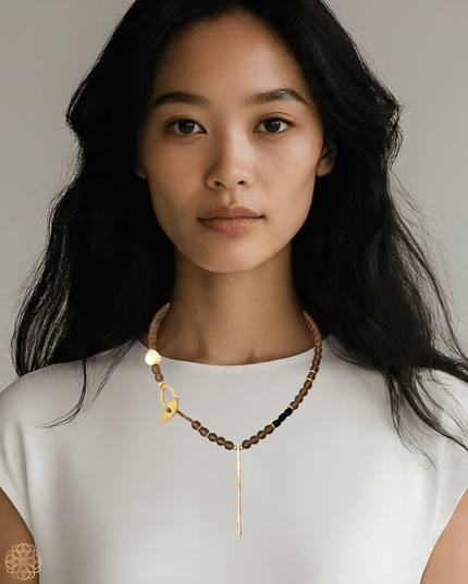 Smokey quartz pearl brass necklace - Sundara Joon