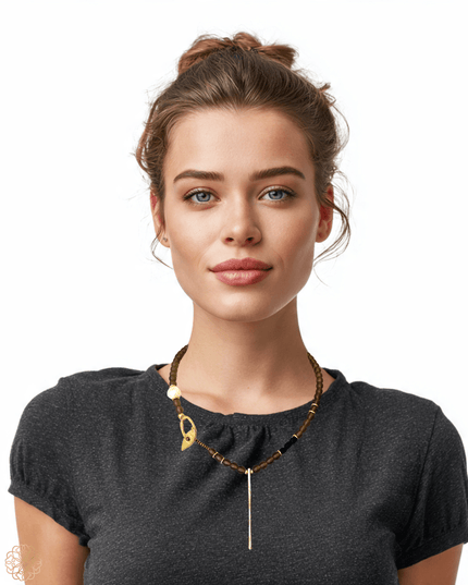 Smokey quartz pearl brass necklace - Sundara Joon