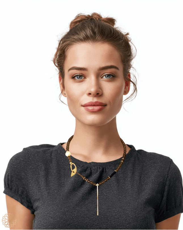 Smokey quartz pearl brass necklace - Sundara Joon