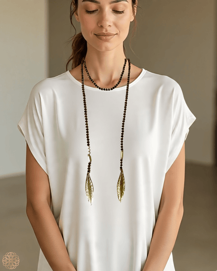 Smoky quartz leaf lariat necklace - Sundara Joon