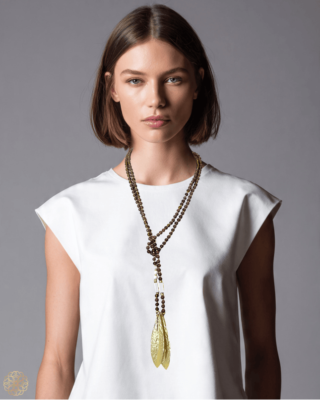 Smoky quartz leaf lariat necklace - Sundara Joon