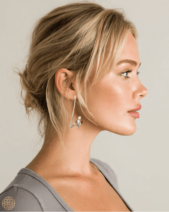 Spiral silver drop hoop earring - Sundara Joon
