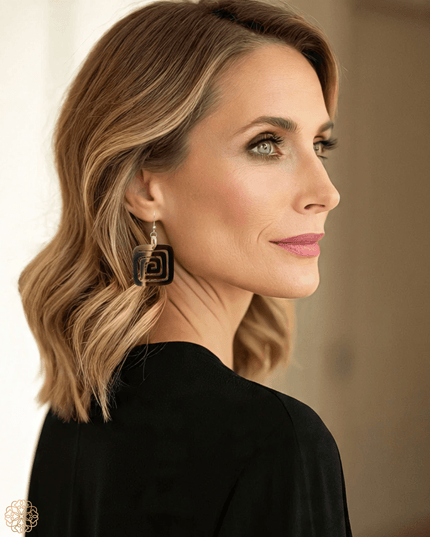 Square maze earrings in modern designs and earth tones - Sundara Joon