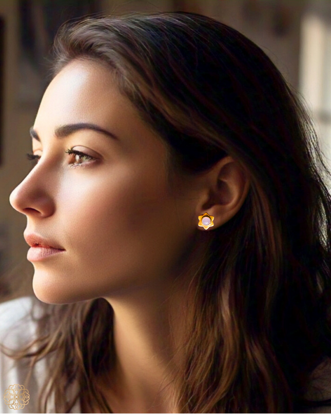 Simple star brass and gemstone stud earrings