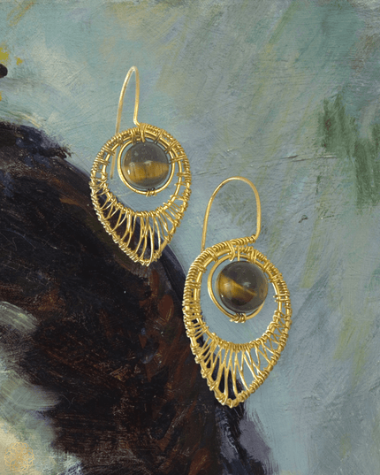 Tear shaped gemstone woven drop earrings - Sundara Joon