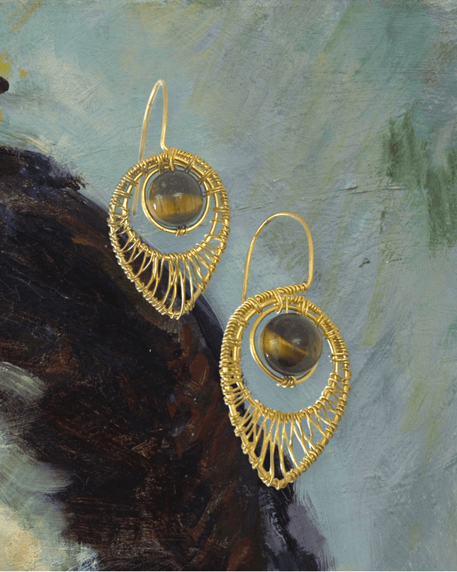 Tear shaped gemstone woven drop earrings - Sundara Joon