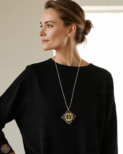 Thai design inspired green chalcedony pendant necklace - Sundara Joon