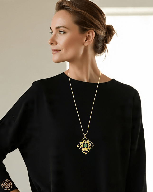 Thai design inspired green chalcedony pendant necklace - Sundara Joon