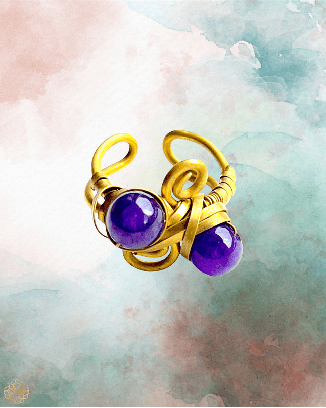 Tribal designed ring with blue/purple gemstones - Sundara Joon