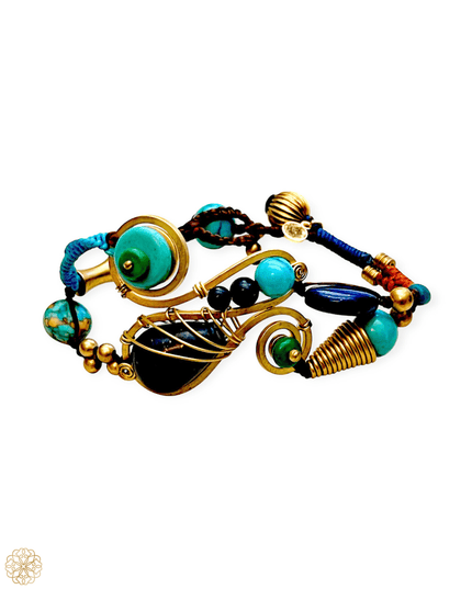 Tribal lapis lazuli and turquoise beaded bracelet - Sundara Joon