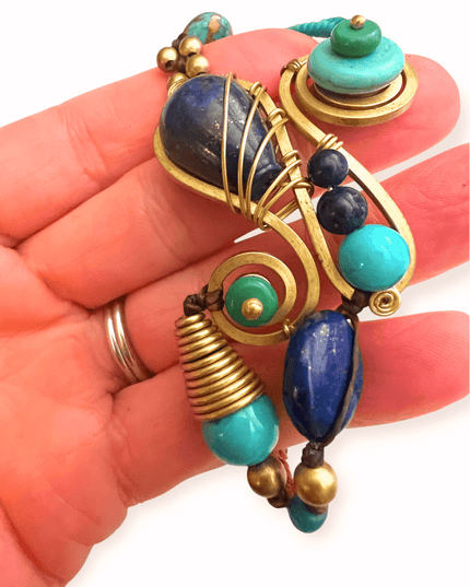 Tribal lapis lazuli and turquoise beaded bracelet - Sundara Joon