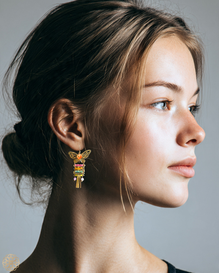 Dangling butterfly with gemstone earrings