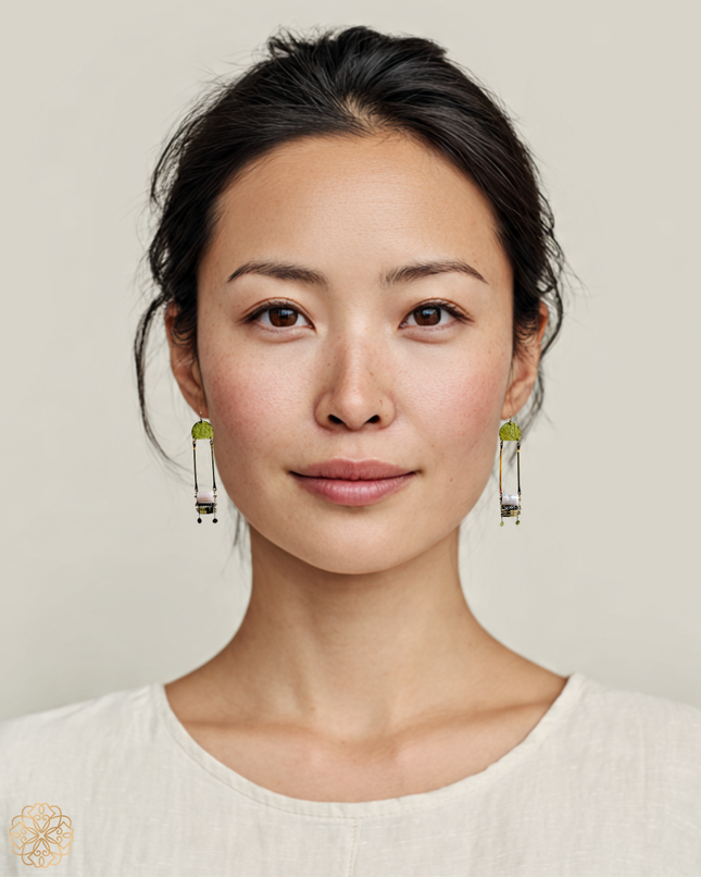 Ladder like tribal gemstone statement earrings
