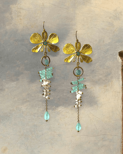 Whimsical gemstone butterfly and floral drop earrings at Sundara Joon