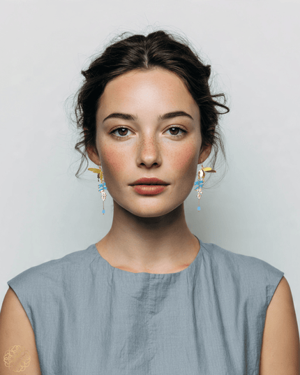 Whimsical gemstone butterfly and floral drop earrings at Sundara Joon