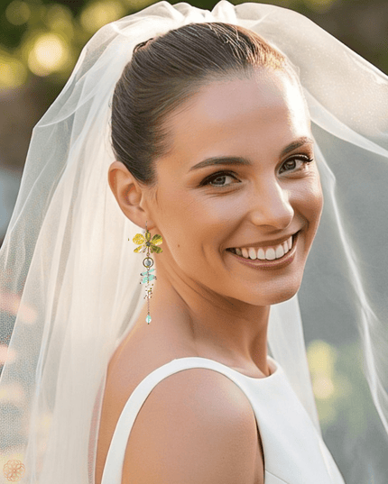 Whimsical gemstone butterfly and floral drop earrings at Sundara Joon