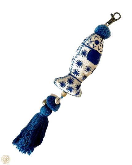 White and blue fish fabric key chain charm - Sundara Joon