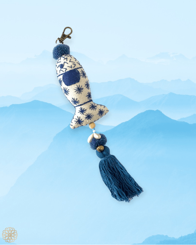 White and blue fish fabric key chain charm - Sundara Joon