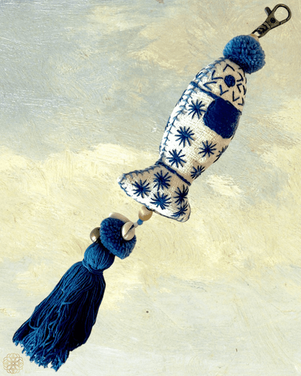 White and blue fish fabric key chain charm - Sundara Joon