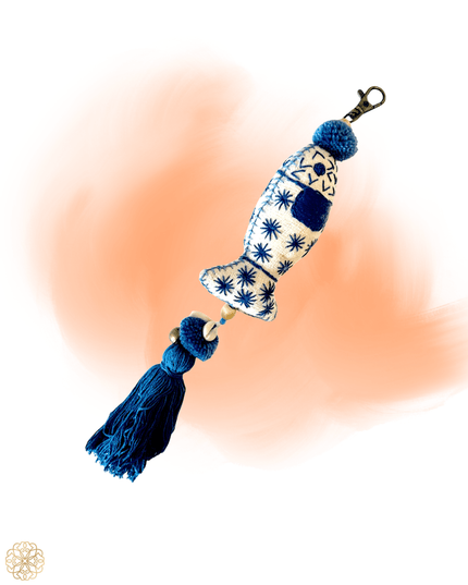 White and blue fish fabric key chain charm - Sundara Joon
