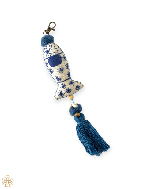 White and blue fish fabric key chain charm - Sundara Joon