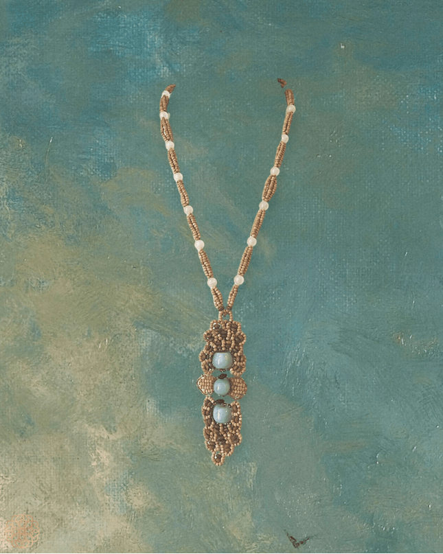 Wood and gemstone beaded medallion necklace - Sundara Joon