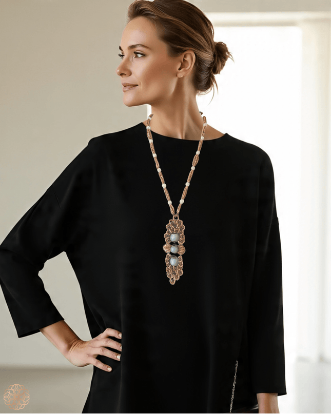 Wood and gemstone beaded medallion necklace - Sundara Joon