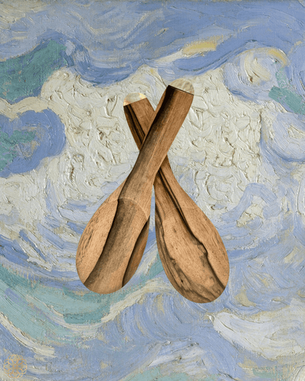 Wooden serving spoons with mother - of - pearl tips - Sundara Joon