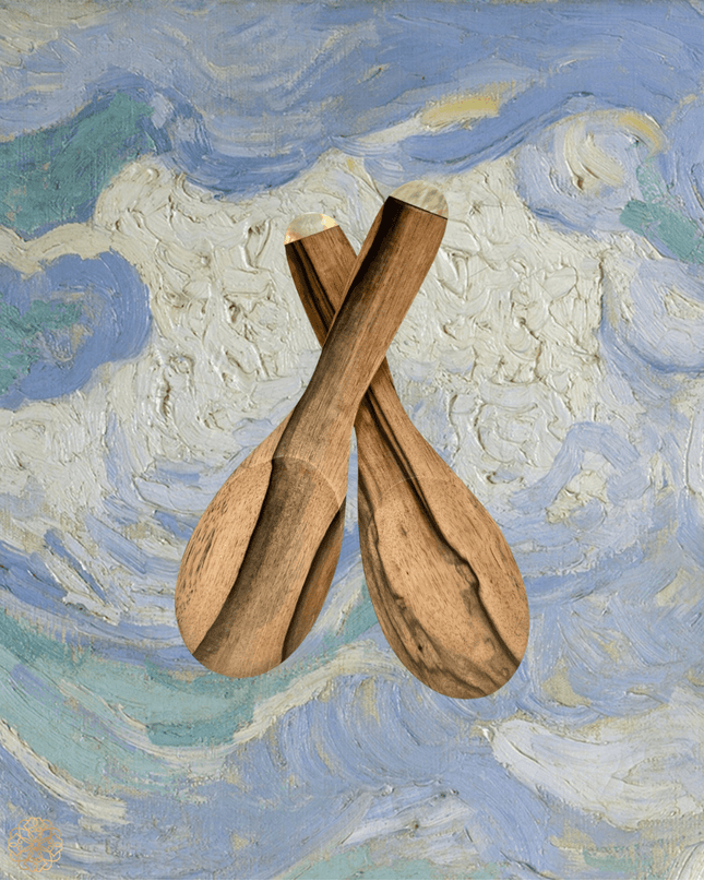 Wooden serving spoons with mother - of - pearl tips - Sundara Joon