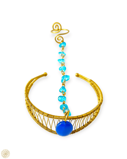 Woven bracelet ring combo with blue gemstone - Sundara Joon